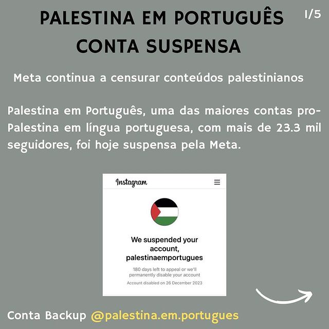 Página ‘Palestina em Português’ censurada pelo Instagram
